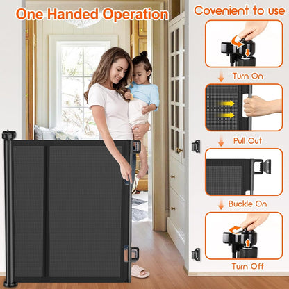 Upgrade 120 inch Retractable Baby Gates, EZIGO Extra Wide Baby Gate for Large Opening Extra Long Mesh Gate for Kids or Pet Dog Gate Child Safety Gate for Stairs Hallways Doorway Indoor Outdoor, Gray