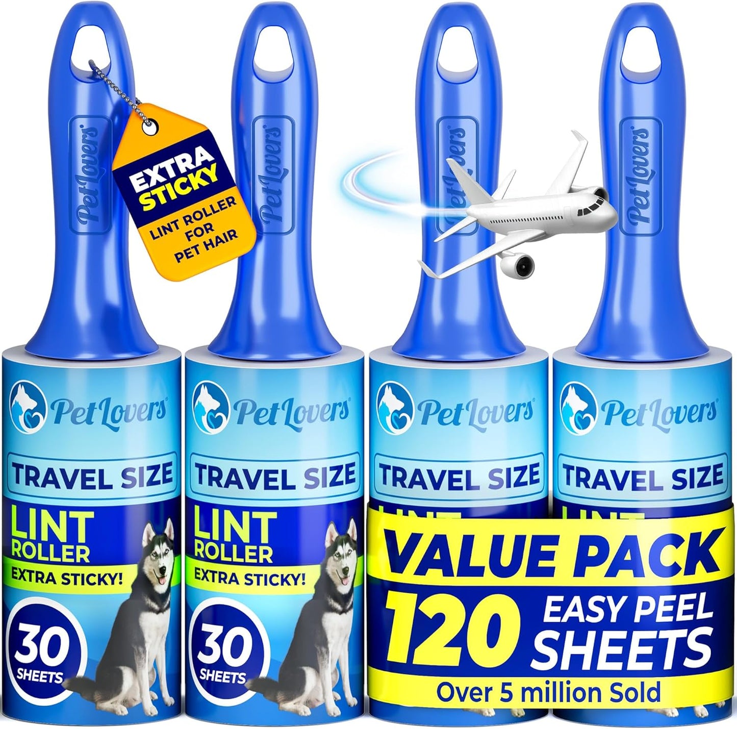 PetLovers Extra Sticky Lint Roller Single Unit 90 Sheets for Pet Hair Removal, Dog and Cat Lint Remover (1 Pack)