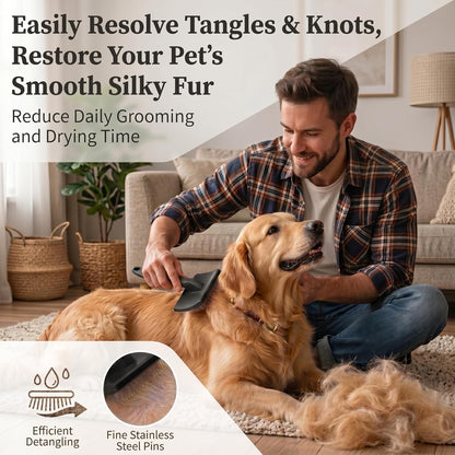 Slicker Brush for Dogs, Large Dog Grooming Brush for Doodles Goldendoodles Poodles Labradoodle Bernedoodles, Long Combs to Wavy & Curly Hair - Wooden Handle 3 Pcs - Nature