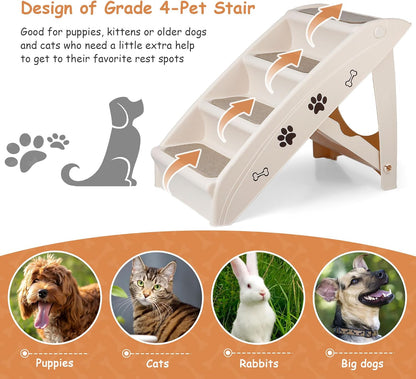 20" H 4-Step Dog Stairs for Small Dogs and Cats, Non-Slip Dog Steps for High Beds, Couch, Sofa, Sturdy Pet Steps (Tan)