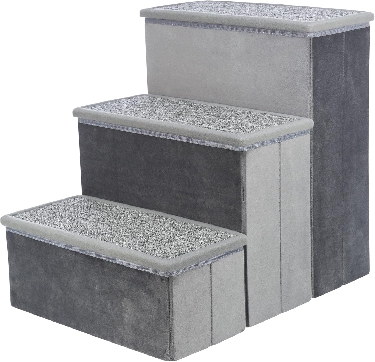 Trixie Velour Dog Stairs with Tread Steps - 4 Step Pet Stairs for Beds and Couches - Foldable with Additional Storage Space - Gray