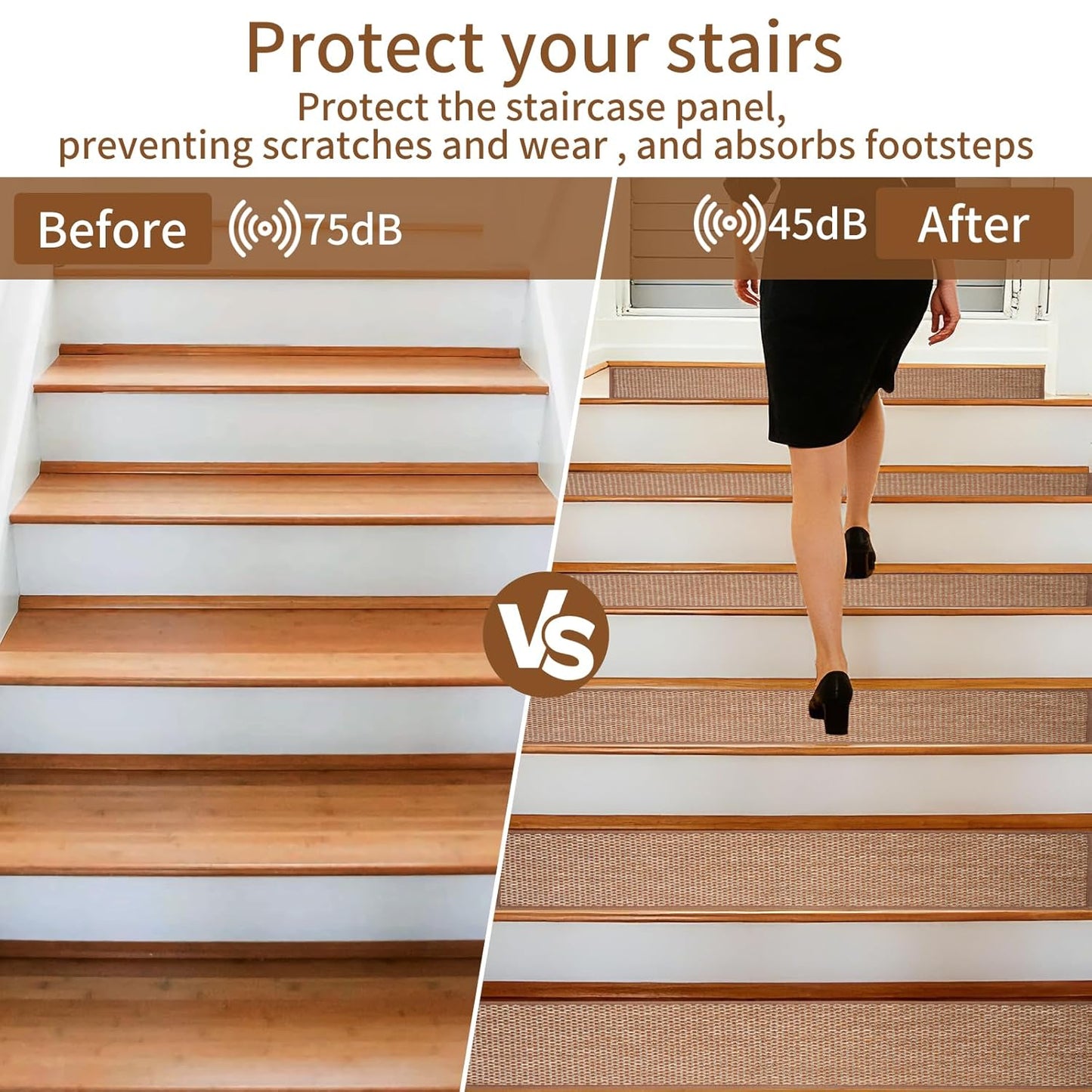 Carpet Stairs Runner for Wood Stairs, 8"x 30",Reusable Washable Self-Stick Stair Treads, for Indoor Steps, Non Slip for Kids Elders and Pets Stair Mats Residue Free, Grey 15-Pack