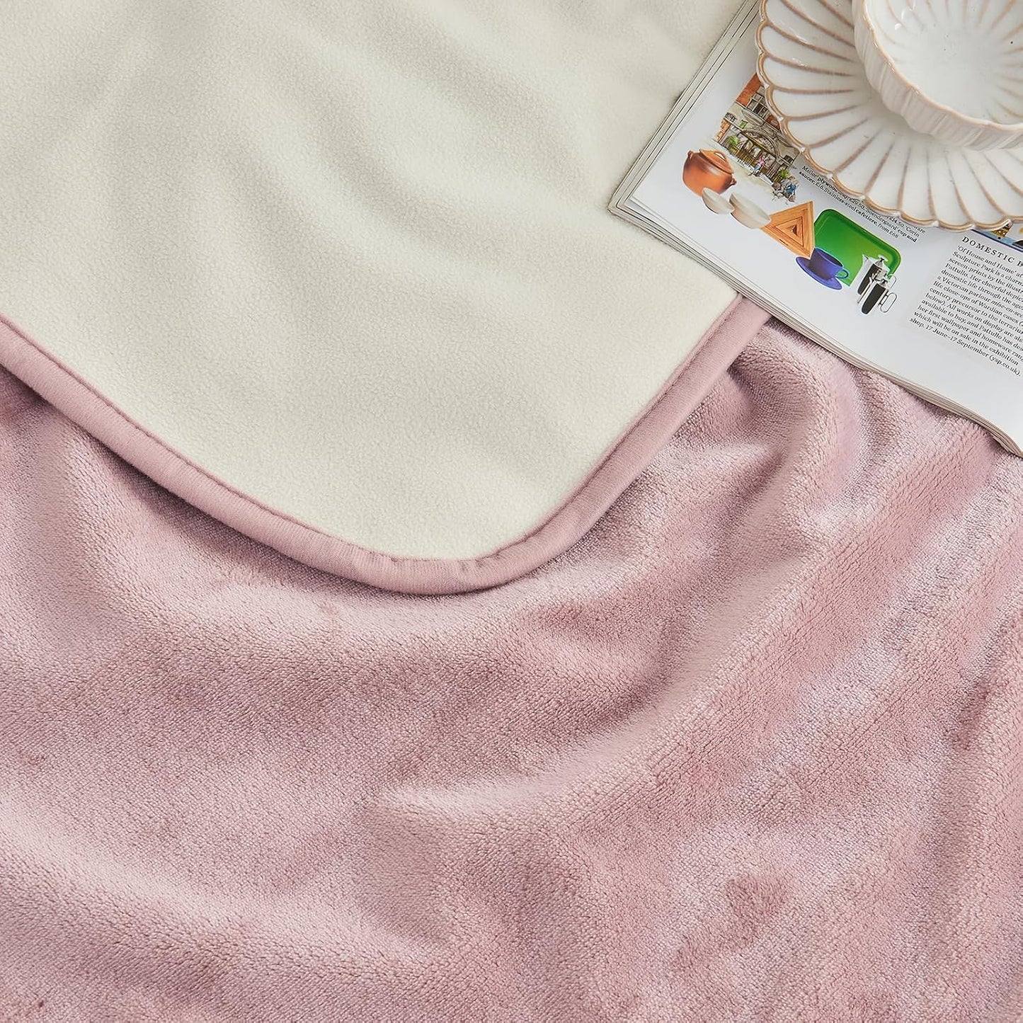 Waterproof Blanket 60"x80" for Adults, Reversible Waterproof Bed Cover for Dogs Cats Pets, Soft Leakproof Blanket for Bed Couch Sofa Furniture Protector, Dusty Pink/Off White
