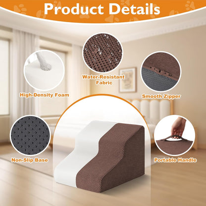 Dog Stairs for Bed 23’’ H, 5-Step Dog Steps for High Bed, Foldable Pet Stairs for Small Dogs and Cats to Get on Beds, Couch, Non-Slip Balanced Pet Steps and Ramp with Waterproof Cover, Grey
