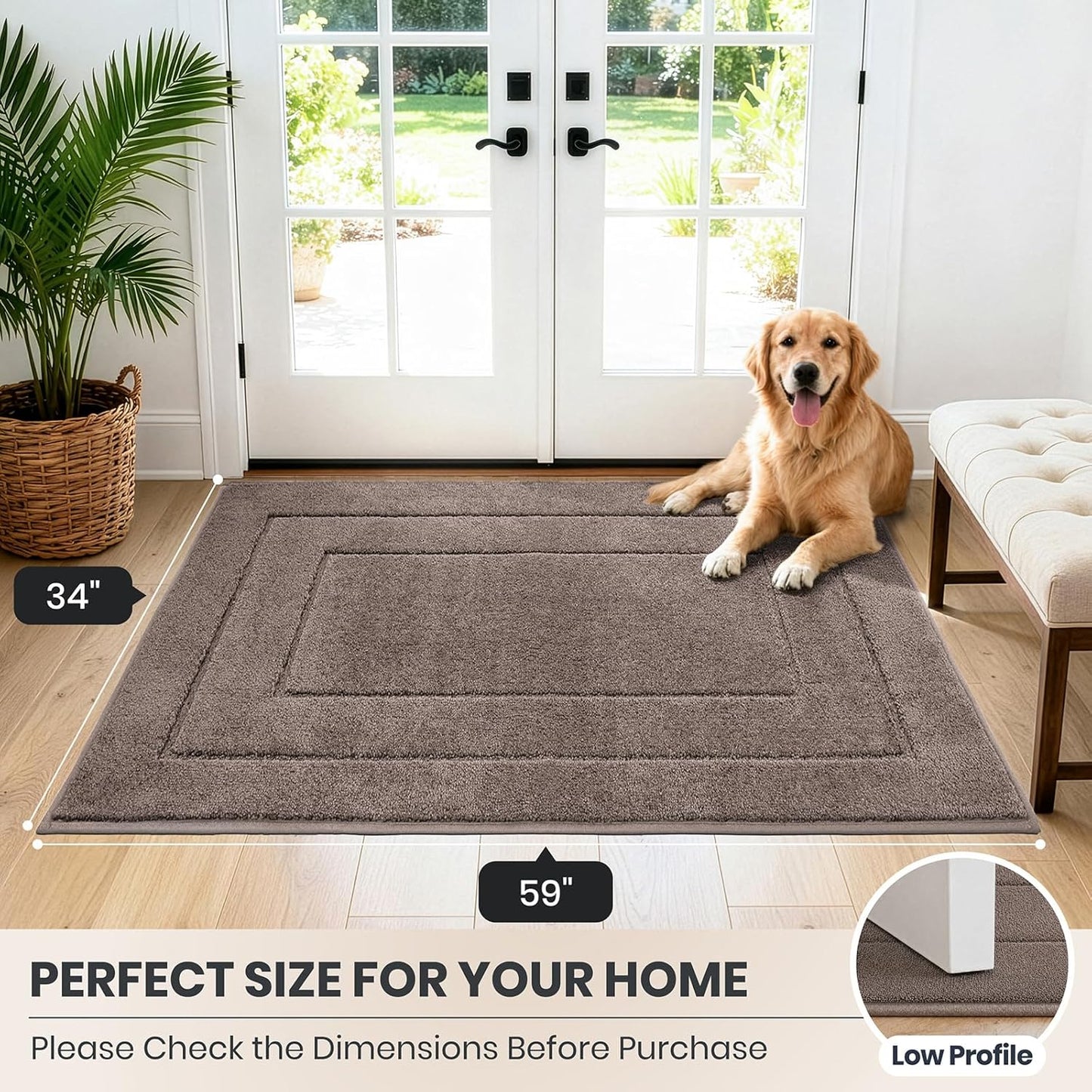 PURRUGS Dirt Trapping Door Mat 32" x 47", Non-Slip/Skid Machine Washable Entryway Rug, Dog Doormat, Super Absorbent Welcome Mat for Muddy Wet Shoes and Paws, Grayish Brown