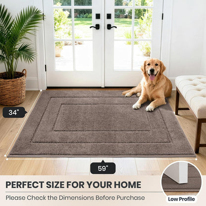 PURRUGS Dirt Trapping Door Mat 32" x 47", Non-Slip/Skid Machine Washable Entryway Rug, Dog Doormat, Super Absorbent Welcome Mat for Muddy Wet Shoes and Paws, Grayish Brown