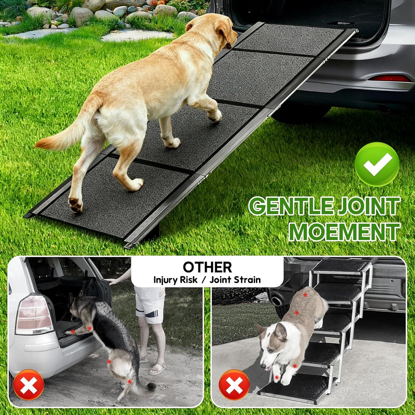 71''x 20'' Dog Ramp for Car, Pet Ramp for Large Dogs Up to 300LBS, Foldable Dog Car Ramp Stairs Steps with Waterproof & Non-Slip Rug Surface for Truck, SUV, Indoor & Outdoor(Wire Loop Fabric)