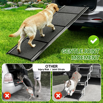 71''x 20'' Dog Ramp for Car, Pet Ramp for Large Dogs Up to 300LBS, Foldable Dog Car Ramp Stairs Steps with Waterproof & Non-Slip Rug Surface for Truck, SUV, Indoor & Outdoor(Wire Loop Fabric)