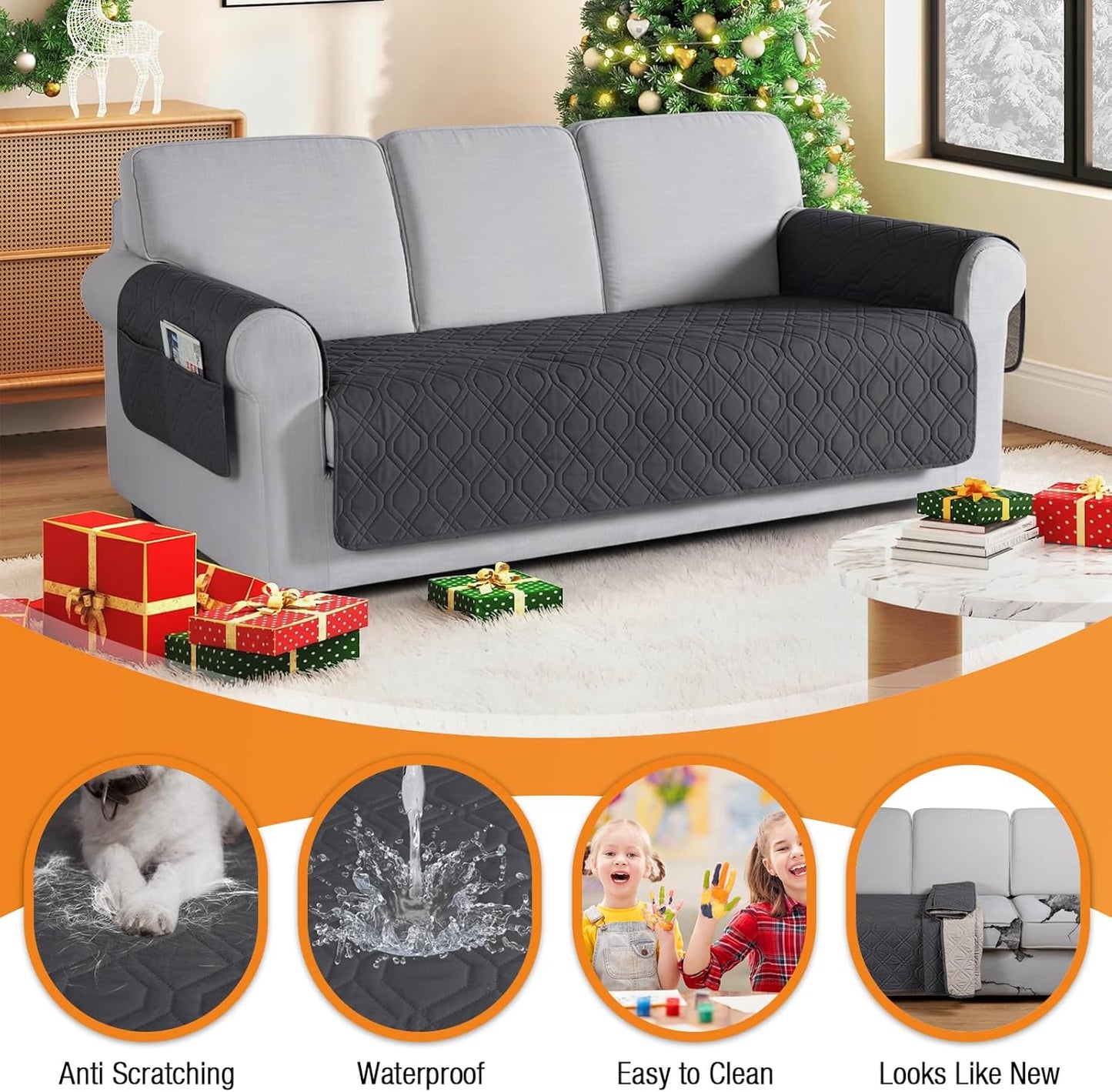 VANSOFY Couch Cover, Waterproof Sofa Covers Washable Slipcover Furniture Protector Couch Seat Covers Non-Slip Couch Cover for Dogs, Pets(Sofa, Dark Gray)