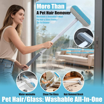 Pet Hair Remover Set – Removes Pet hair from Carpets, Furniture & Car Seats For Cat & Dog, includes 4-in-1 Magic Brush (Extended Handle) & a Electrostatic cat Hair Remover Glove.
