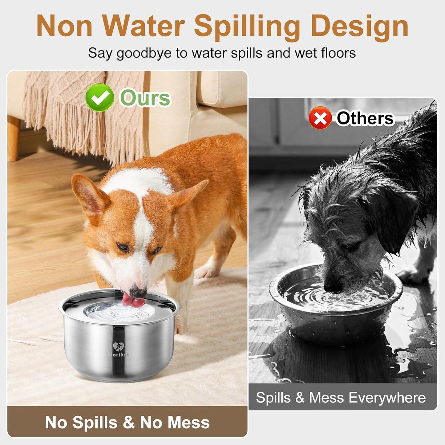 Dog Water Bowl No Spill, 4.5L/1.2 Gallon Slow Drinking Dog Water Bowl, Stainless Steel Pet Water Dispenser with Floating Disk, Spill Proof & Dishwasher Safe