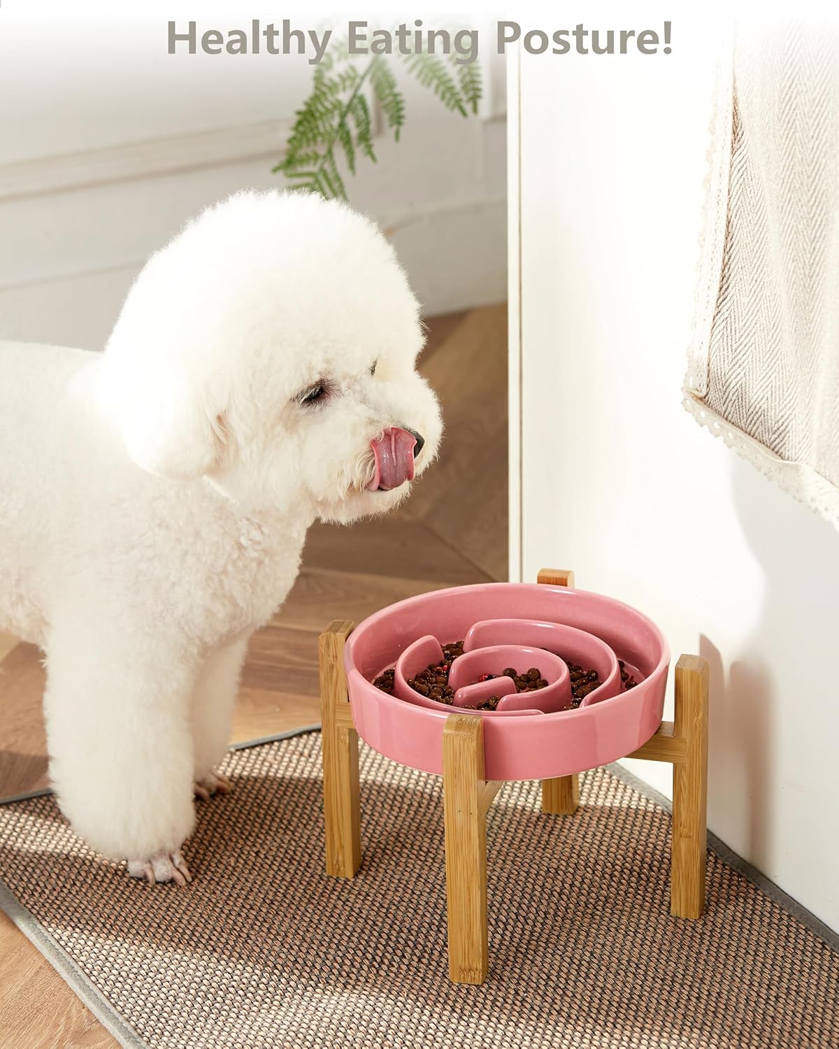 Ceramic Slow Feeder Dog Bowls, 2.0 Cups Slow Feeder for Medium Dogs, Puzzle Maze Bowl to Slow Down Eating, 30oz, 8in, White