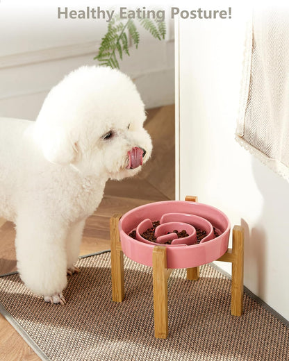 Ceramic Slow Feeder Dog Bowls, 2.0 Cups Slow Feeder for Medium Dogs, Puzzle Maze Bowl to Slow Down Eating, 30oz, 8in, White