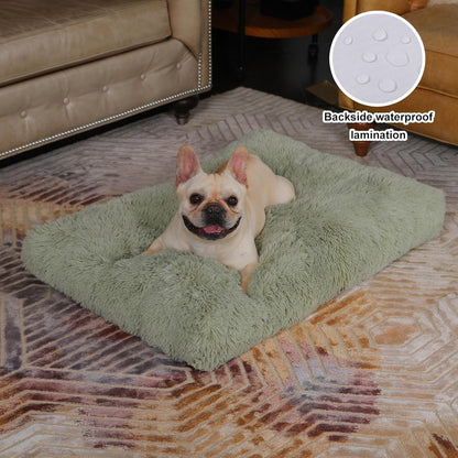 Bedfolks Waterproof Dog Crate Bed, Plush With Removable Washable Cover, Faux Fur Crate Pad for Medium Dogs, Fluffy Kennel 29"x21", Dark Grey