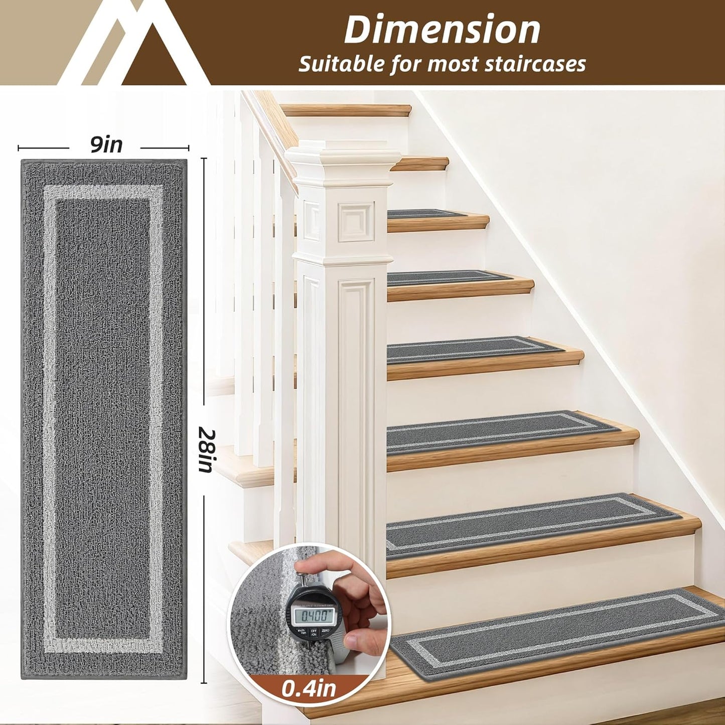 COSY HOMEER Soft Stair Treads Non-Slip Carpet Mat 28inX9in Indoor Stair Runners for Wooden Steps,Stair Rugs for Kids and Dogs, 100% Polyester TPE Backing 4pcs,Beige