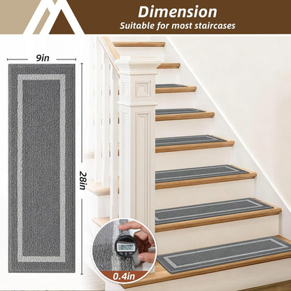 COSY HOMEER Soft Stair Treads Non-Slip Carpet Mat 28inX9in Indoor Stair Runners for Wooden Steps,Stair Rugs for Kids and Dogs, 100% Polyester TPE Backing 4pcs,Beige
