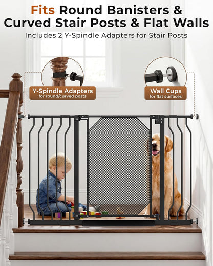 29.5-48" Baby Gate for Stairs, Child & Pet Proof, No-Drill Pressure Mount Auto Close One-Hand Operation, 30.5" Tall Indoor Dog Gate for Doorways, 4 Adjustable Sizes, Black