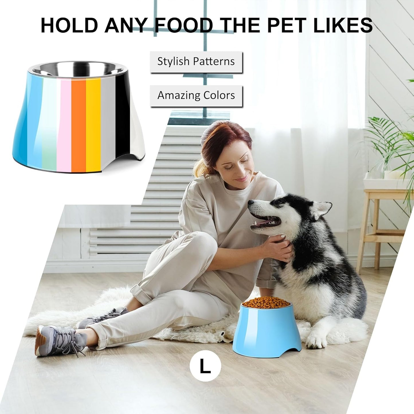 Dog Bowls,Cone Friendly Non Slip Single Dog Bowl with Stainless Steel Inner, Raised Bowls for Small Dogs Spaniel Dogs Long Ear, High Capacity, M/2 Cup Pink