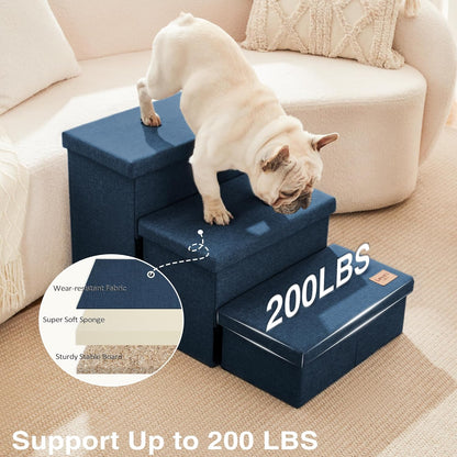 Love's cabin Dog Stairs with Storage 13" H, Foldable Pet Stairs for Small Medium or Large Dogs, Cat Puppy Steps Ramp with Zip up to 150 lbs, Solid Grey, 2 Steps