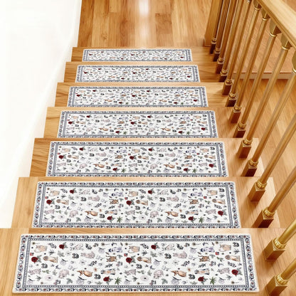 Animal Cat Dog Stair Treads Non Slip for Wooden Steps 15PCS 8"x30" Stair Carpet Treads TPR Backing Soft Stair Runner Washable Reusable Indoor Safety Stair Mats for Elders Kids Dogs Black