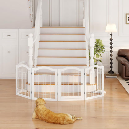 Vantas Espresso Wooden Folding Dog Gate 144" Wide x 30" Tall with Door, Freestanding Pet Gate, Pet Puppy Safety Fence