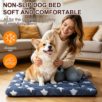 Dog Bed Mat, Reversible Crate Pad & Cute Dog Bed - Machine Washable Kennel Mat with Ultra Soft for Small Dogs (Cool/Warm), 24" x 18", Grey&Star