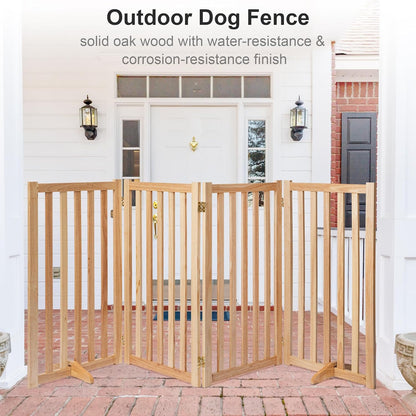 36" Height Extra Tall Freestanding Pet Gate, Solid Wood Folding Safety Fence Wooden Dog Gate with 2 PCs Support Feet Ideal for Stairs, Doorways, Halls, Kitchens, Heavy Duty Gates, 3 Panels, Oak