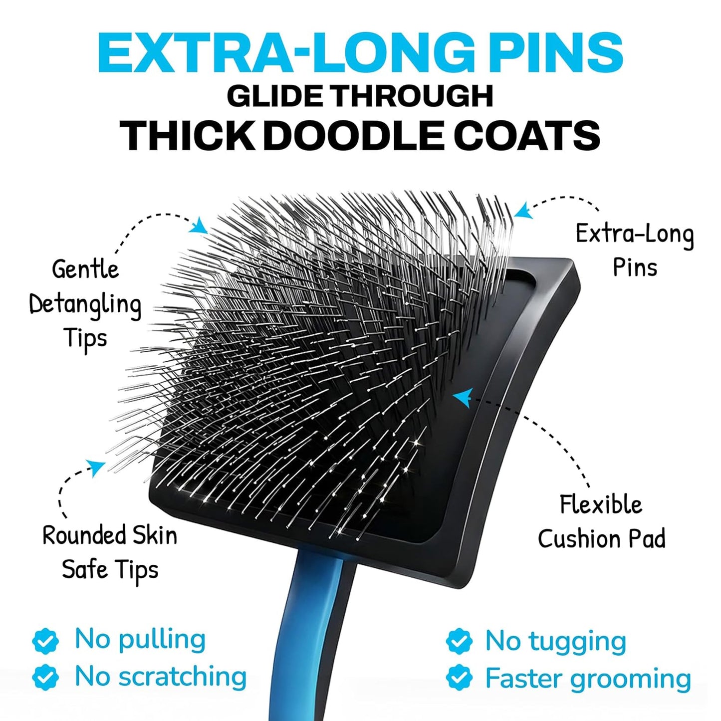 Grooming Kit, Slicker Dog Brush and Finishing Comb Set, Detangler & Dematting Grooming Tools for Dogs, Extra Long Pin Slicker & Metal Comb for Goldendoodle, Cockapoo, Cavapoo, Poodle