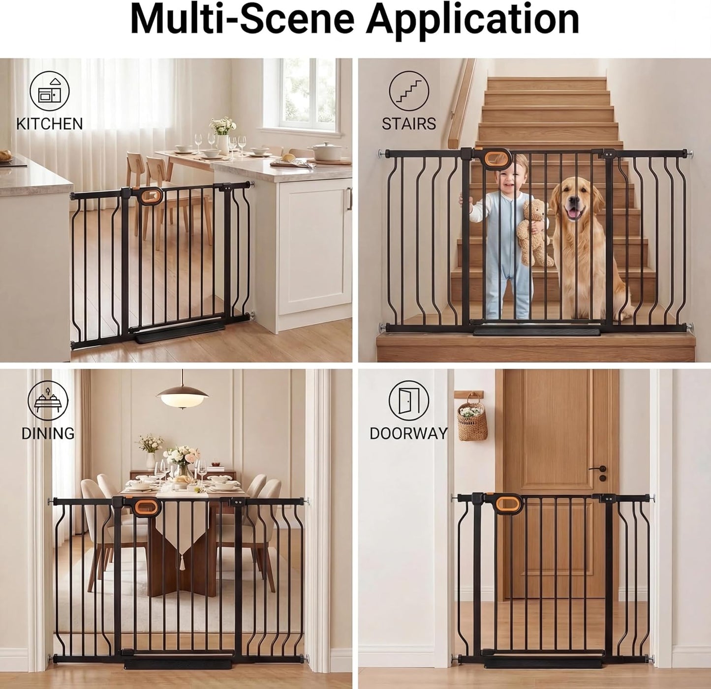Baby Gates Extra Wide for Doorways 90.6-95.2 Inch Extra Wide Pressure Mounted Baby Dog Gate for the House Indoor Large Openning Metal Safety Gate No Drilling with Walk-Through Door,Black