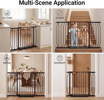 Baby Gates Extra Wide for Doorways 90.6-95.2 Inch Extra Wide Pressure Mounted Baby Dog Gate for the House Indoor Large Openning Metal Safety Gate No Drilling with Walk-Through Door,Black