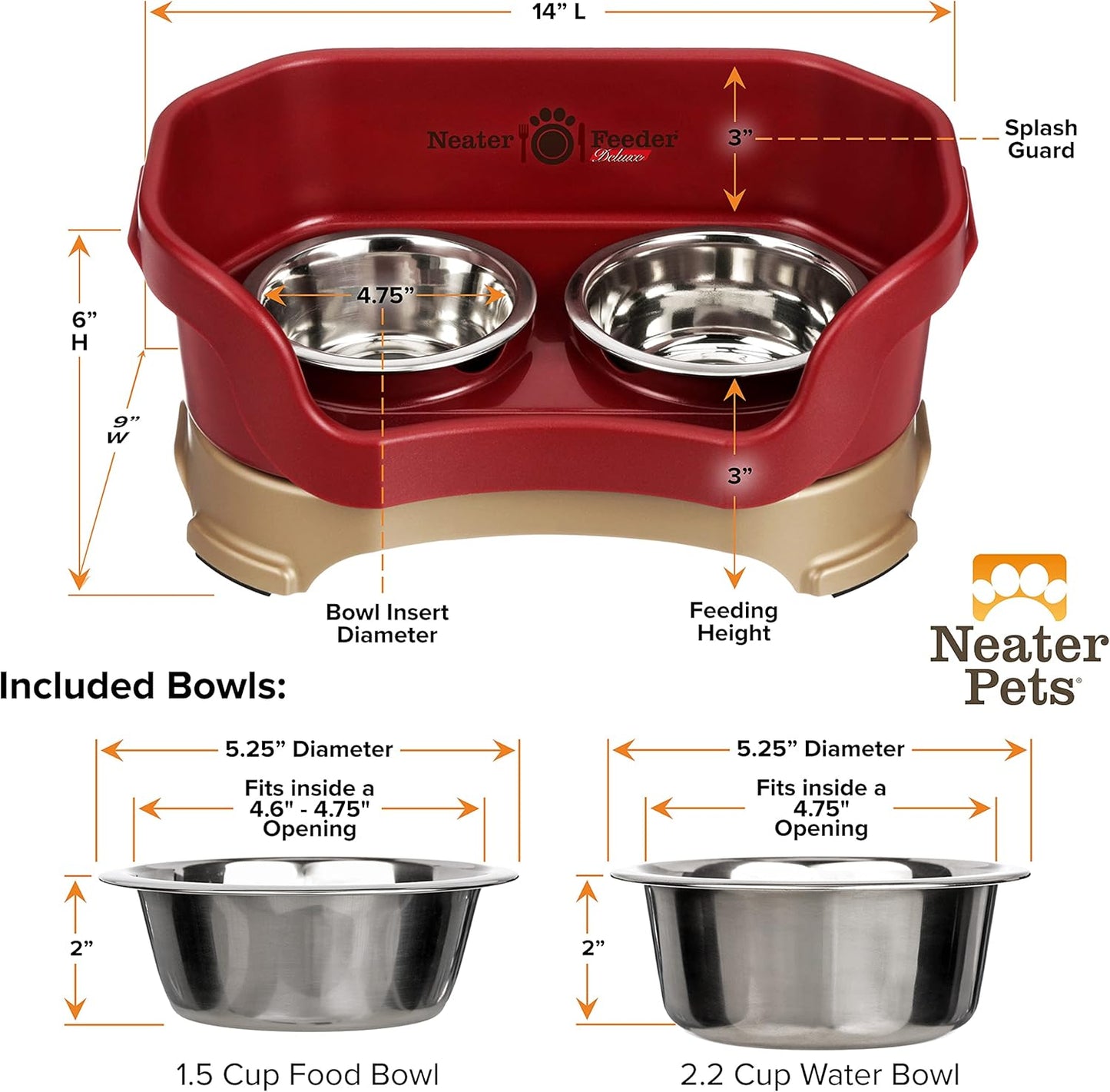 Neater Pet Brands Neater Feeder Deluxe Mess Proof Dog Bowls Elevated for Large Dogs Over 40 lbs, Made in USA, No Spill Raised Dog Food Bowl Stand Feeding Station, Food and Water Bowl Set, Black