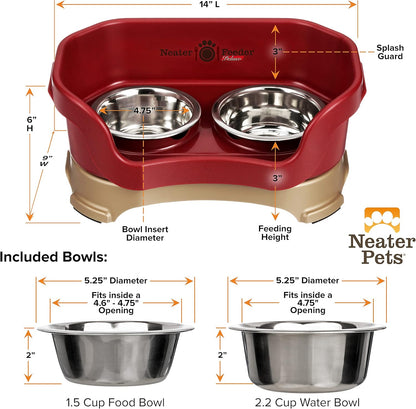 Neater Pet Brands Neater Feeder Deluxe Mess Proof Dog Bowls Elevated for Large Dogs Over 40 lbs, Made in USA, No Spill Raised Dog Food Bowl Stand Feeding Station, Food and Water Bowl Set, Black