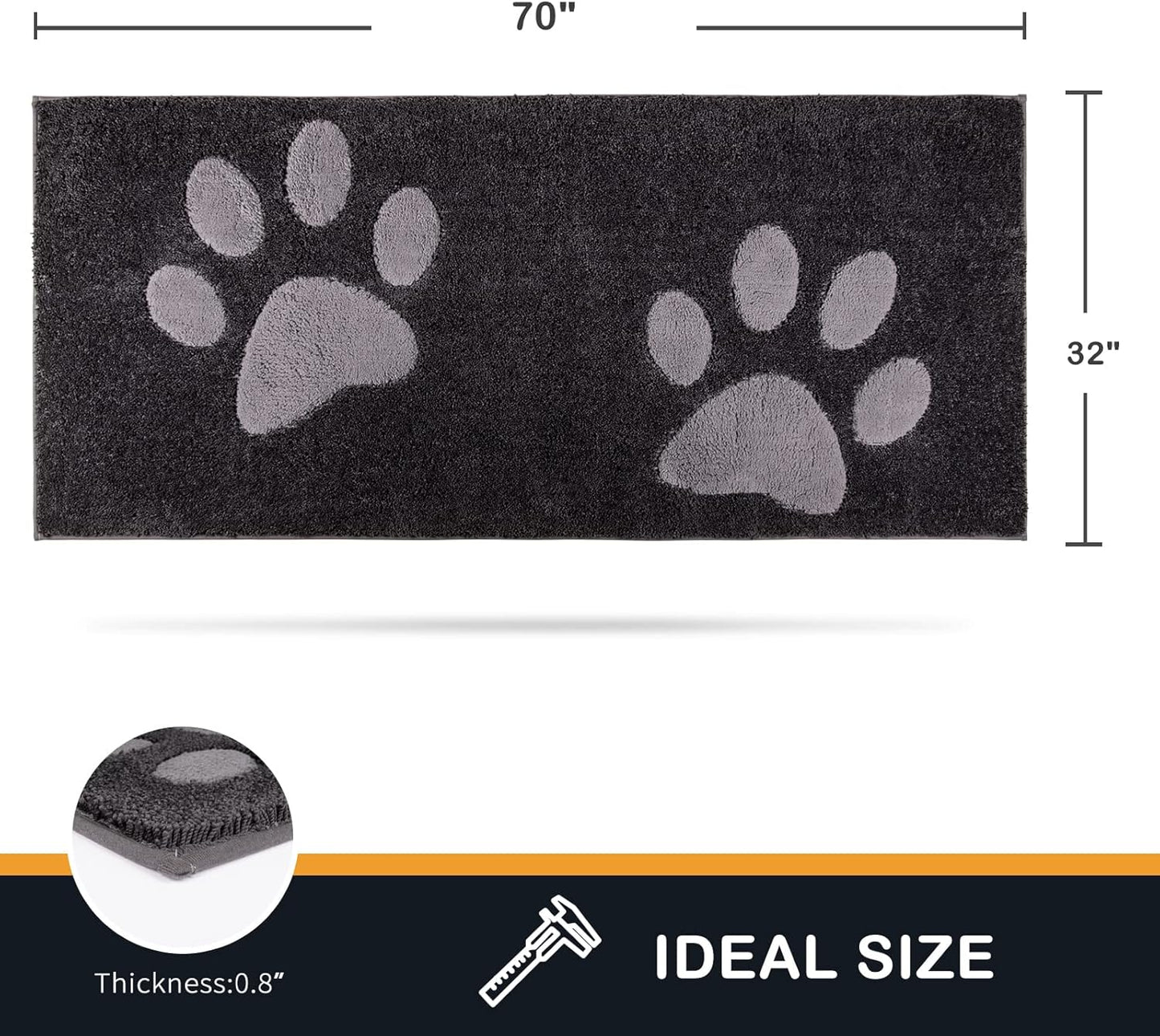 PURRUGS Dirt Trapping Door Mat 20" x 31.5", Non-Skid/Slip Machine Washable Microfiber Entryway Rug, Dog Doormat, Super Absorbent Welcome Mat for Muddy Wet Shoes and Paws, Grey