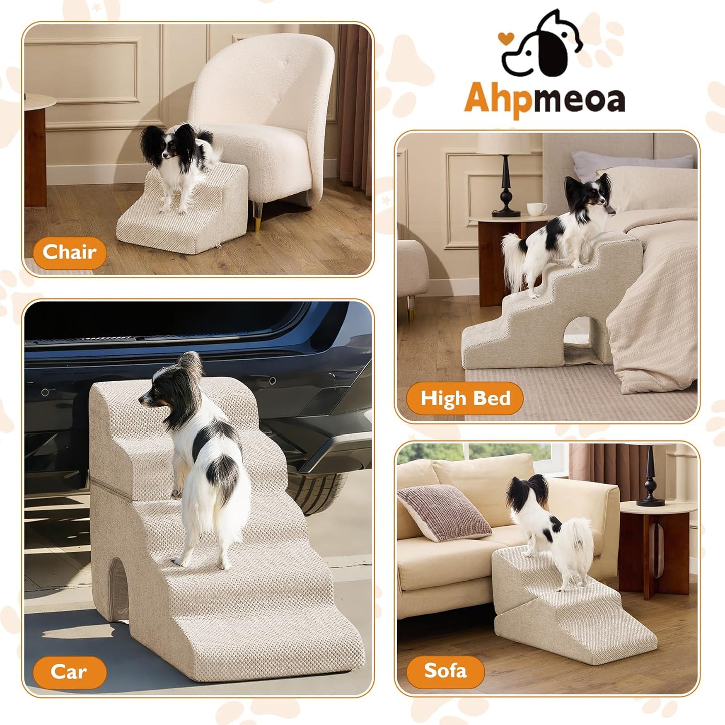 Dog Stairs for Bed 23’’ H, 5-Step Dog Steps for High Bed, Foldable Pet Stairs for Small Dogs and Cats to Get on Beds, Couch, Non-Slip Balanced Pet Steps and Ramp with Waterproof Cover, Grey
