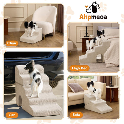 Dog Stairs for Bed 23’’ H, 5-Step Dog Steps for High Bed, Foldable Pet Stairs for Small Dogs and Cats to Get on Beds, Couch, Non-Slip Balanced Pet Steps and Ramp with Waterproof Cover, Grey