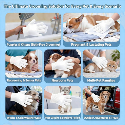 Pet Glove Wipes, No Rinse Deodorizing Mittens for Sphynx, Devon Rex, Cats & Dogs, Thickened Hypoallergenic with Aloe Vera, Unscented Full Body Grooming, Daily Care & Travel, 12 Count