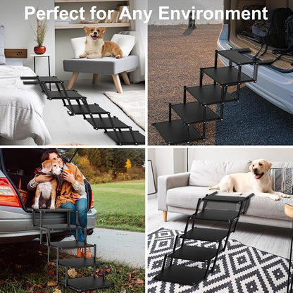 Extra Wide 5 Steps Dog Stairs for Large Dogs, Foldable DogRamp for Car with Non-Slip Surface, Pet Stairs DogStairs for car, Dog Steps for Cars, SUV, High Beds, Truck, Supports up to 250 lbs