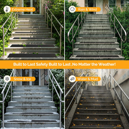Outdoor Stair Treads Non Slip for Wooden Steps 6" x 30" - 15 Pack Weather Resistant Exterior Grip Tape, Non Slip Stair Treads, Anti Skid Strips, Waterproof 80-Grit High Traction Adhesive Treads, Black
