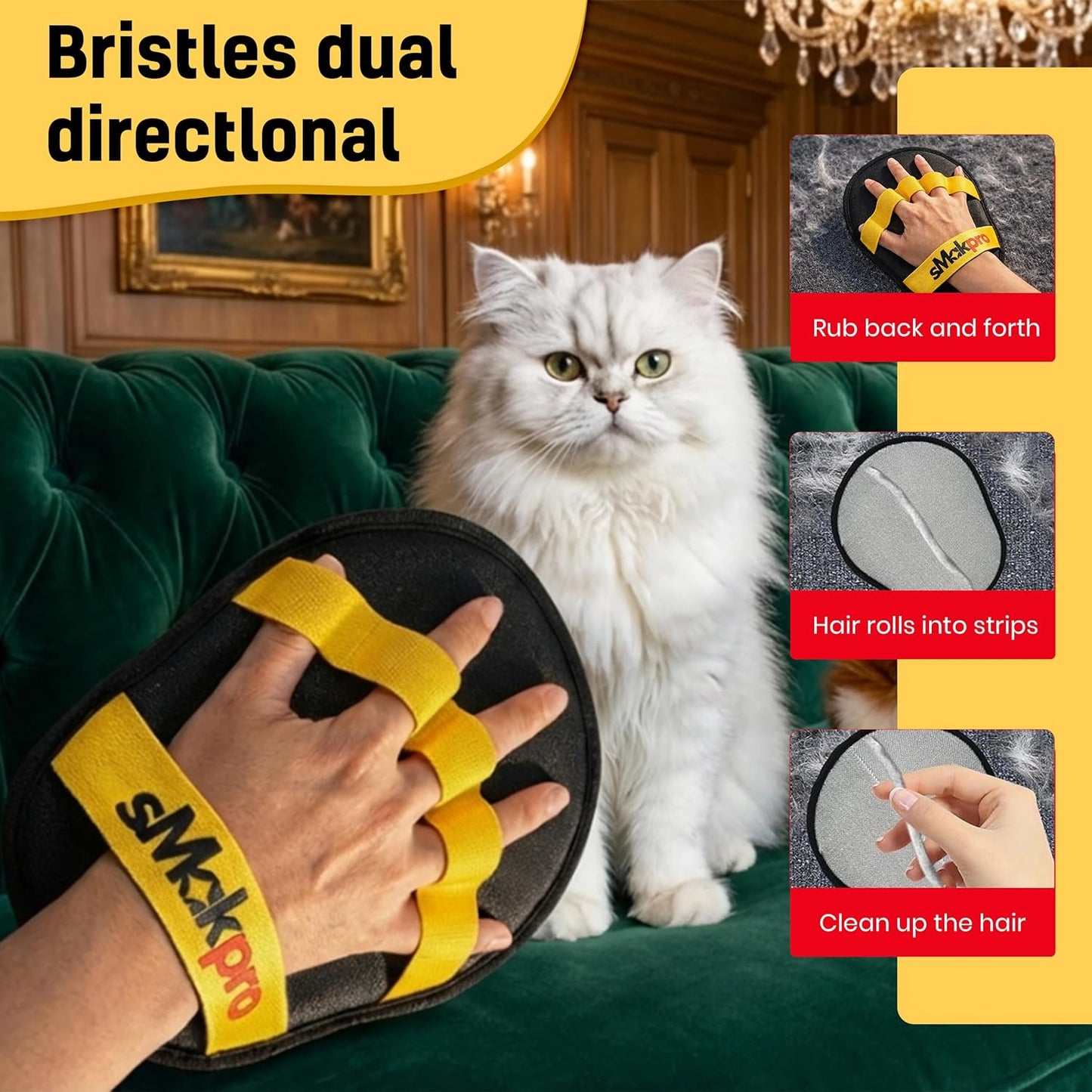 2026 NEW Electrostatic Pet Hair Remover | 19" Adjustable Handle with Five Finger Magic Gloves | Reusable Cat Fur Remover Mitt | Dog Grooming Hair Removal Tool for Couch Carpet Bedding Clothes, 2 pcs