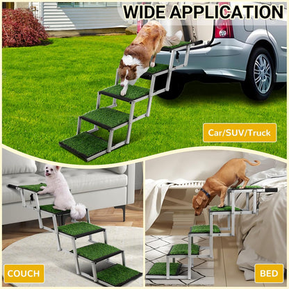 Niubya Dog Ramps for Cars, Portable Folding Dog Stairs for Cars, SUV, Trucks, Lightweight Pet Ramp for Large Dogs with Non-Slip Surface, Reinforced Pet Steps Supports Up to 200 lb, 6 Steps