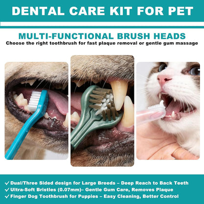 Dog Toothbrush Kit, 360-Degree Finger Three-Sided Design, Replaceable Brush Heads, Easy Teeth Cleaning and Dental Care (20 Pack)