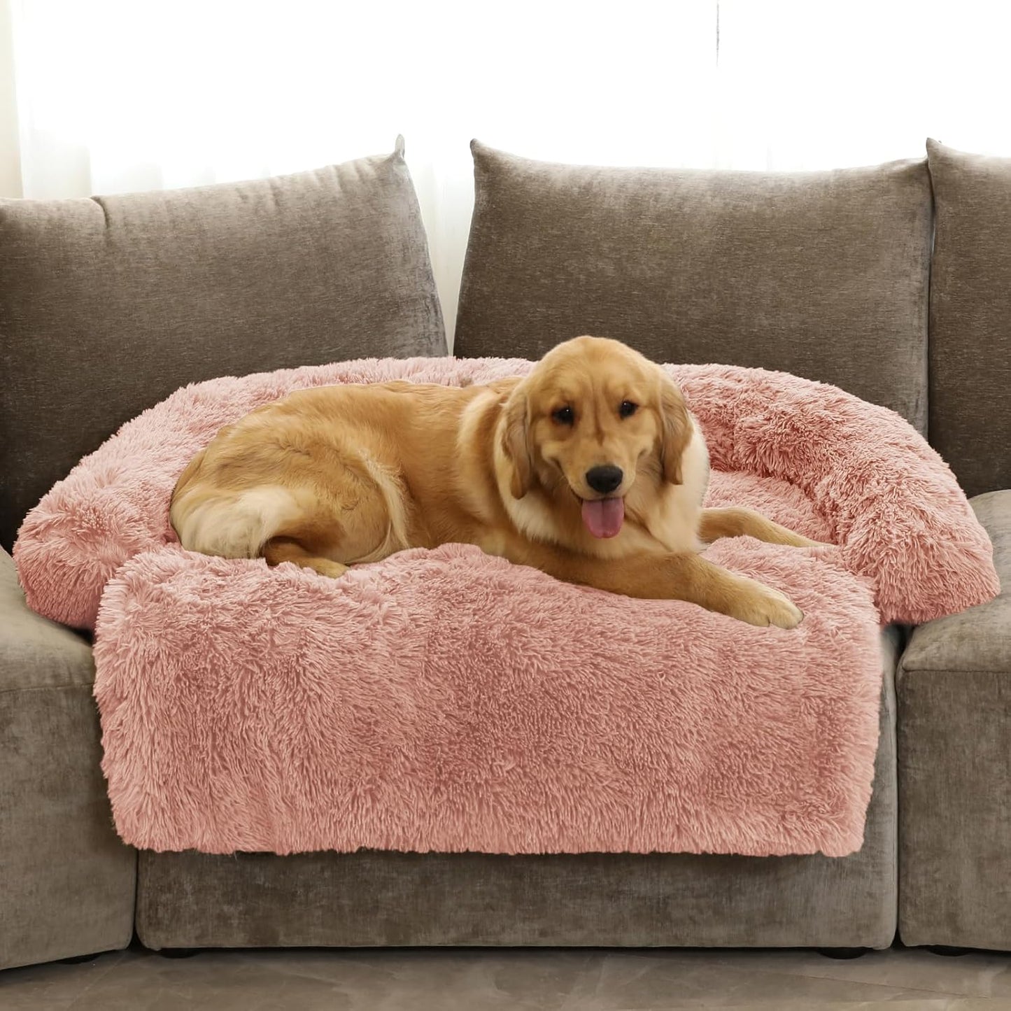 Calming Dog Bed Fluffy Plush Dog Mat for Furniture Protector with Removable Washable Cover for Large Medium Small Dogs and Cats (Large, Light Grey)