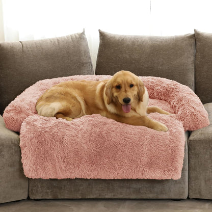 Calming Dog Bed Fluffy Plush Dog Mat for Furniture Protector with Removable Washable Cover for Large Medium Small Dogs and Cats (Large, Light Grey)