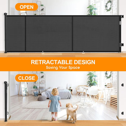 Upgrade 120 inch Retractable Baby Gates, EZIGO Extra Wide Baby Gate for Large Opening Extra Long Mesh Gate for Kids or Pet Dog Gate Child Safety Gate for Stairs Hallways Doorway Indoor Outdoor, Gray