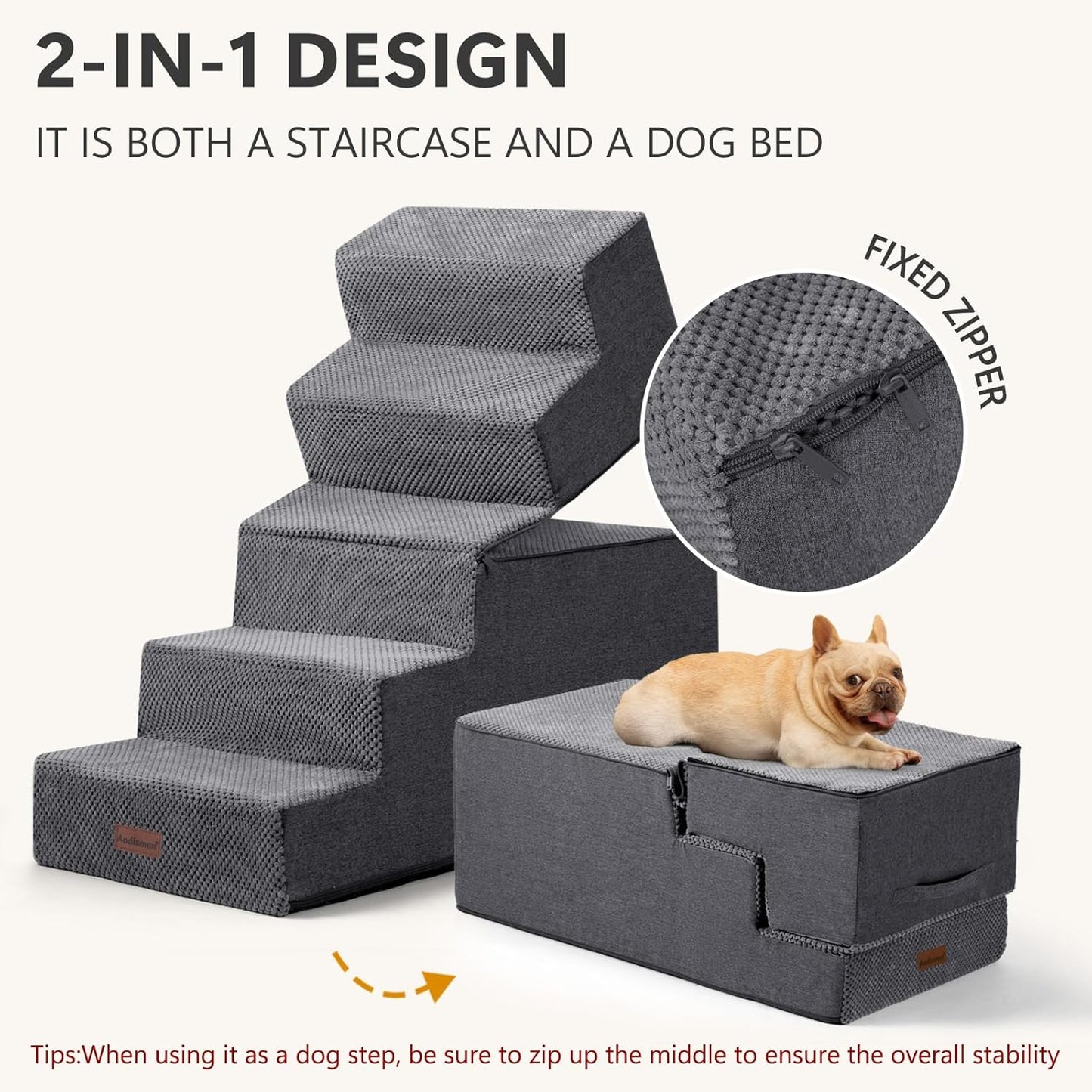Aodisman Dog Steps for Bed and Couch, 4-Step Pet Stairs for Small Dogs, Indoor Non-Slip Dog Stairs for Old Cats, Puppy, Small Medium Dogs,18.5" H,Grey