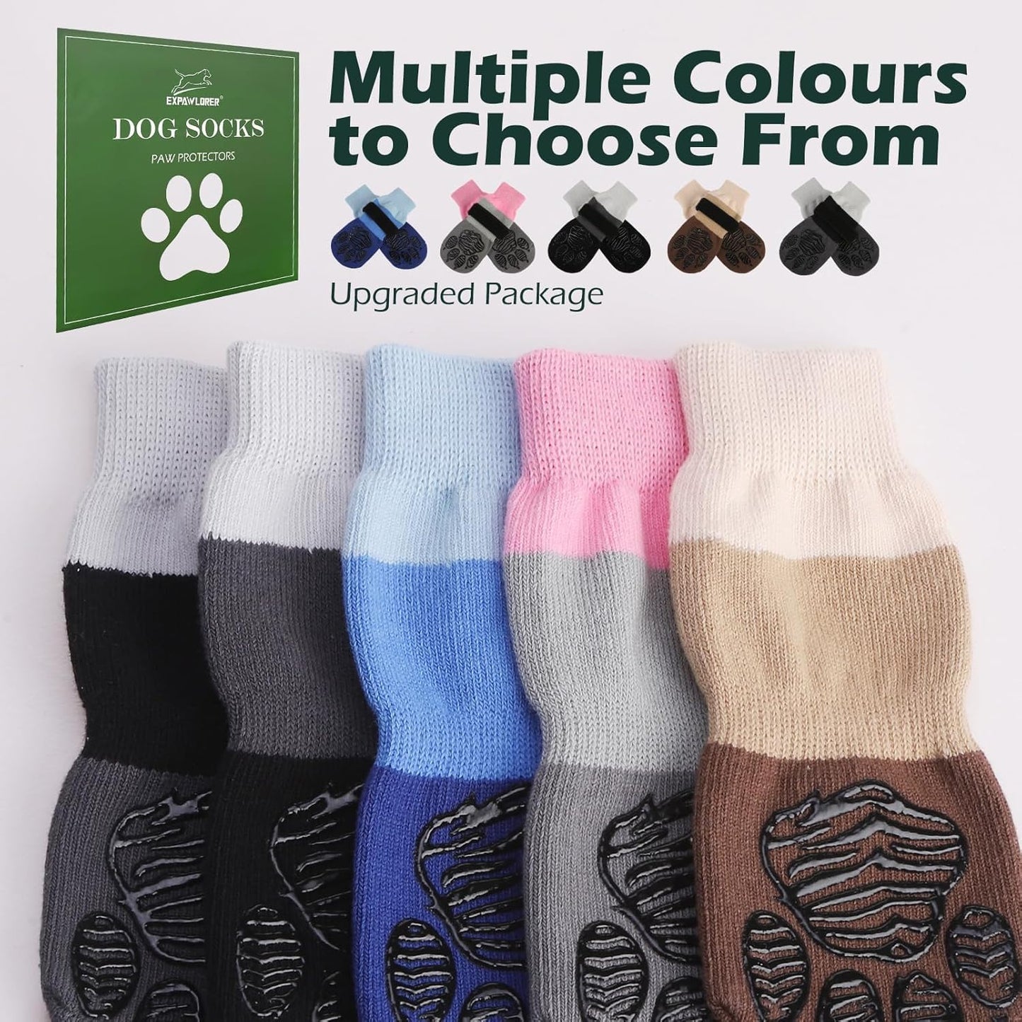 EXPAWLORER Anti Slip Dog Socks to Prevent Licking Paws, Dog Shoes for Hot Pavement Walk, Dog Booties for Hardwood Floors, Dog Boots & Paw Protectors with Grippers for Small Medium Large Senior Dogs M