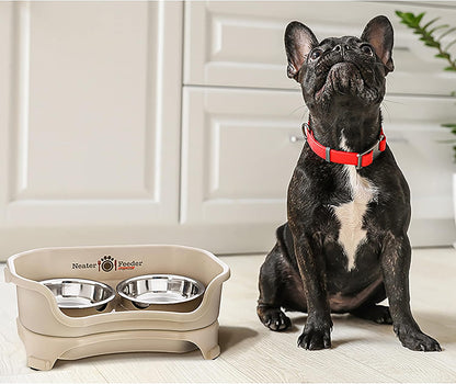 Neater Feeder Express Mess Proof Dog Bowls Elevated for Small Breeds under 15 Lb, Made in USA, No Spill Raised Dog Food Bowl Stand, Stainless Steel Food and Water Bowl Set, Feeding Station, Cappuccino