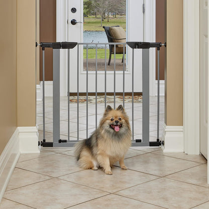 MidWest Homes for Pets 39-Inch High Walk-thru Pressure Mounted Gray Steel Dog Gate, Expands to 38 Inches Wide, No Damage to Walls, Includes 3-inch Extensions, For Small to Medium Pets
