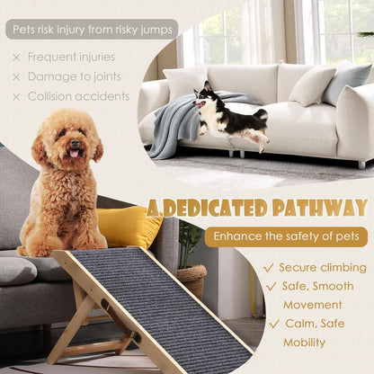 Wooden Foldable Dog Ramp Portable Pet Ramp,Car Ramp with Built-in Handle for Travel, 4 Adjustable Heights 9.8" to 18.1" for Small Dogs