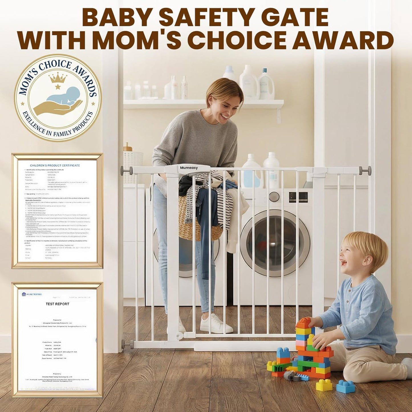 Baby Gate for Stairs, 29.7-40.6" Auto Close Dog Gate Indoor for Doorways, Dual-Lock Design, Adjustable Pet Gate No Drilling with Walk Thru Door for Hallways, Stroller Friendly, Black
